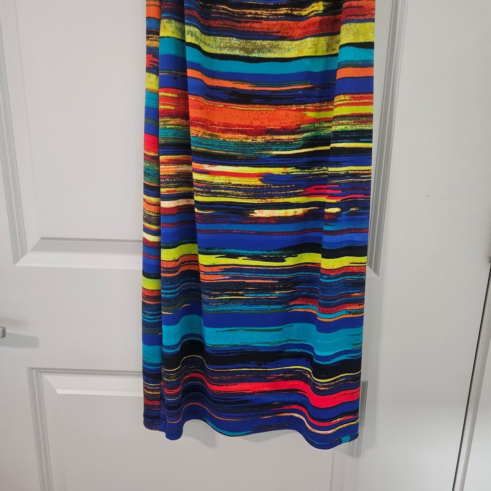 Joseph Ribkoff Multi Color Abstract Stripe Ruffle Off Shoulder Dress Size 8 - Picture 3 of 8